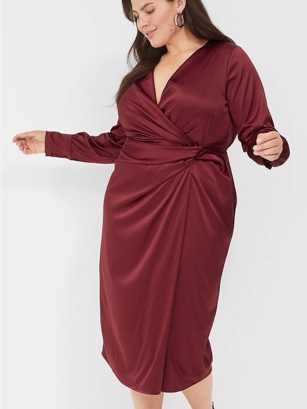 Lane Bryant Satin Wrap Dress in Burgundy
